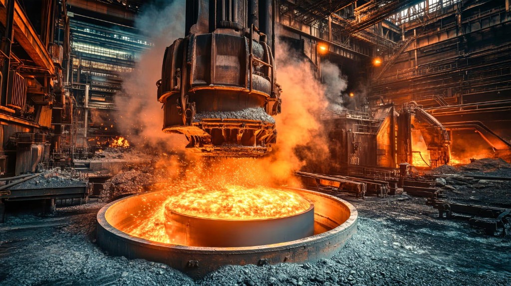 Foundry — molten metal ladle in a steel mill